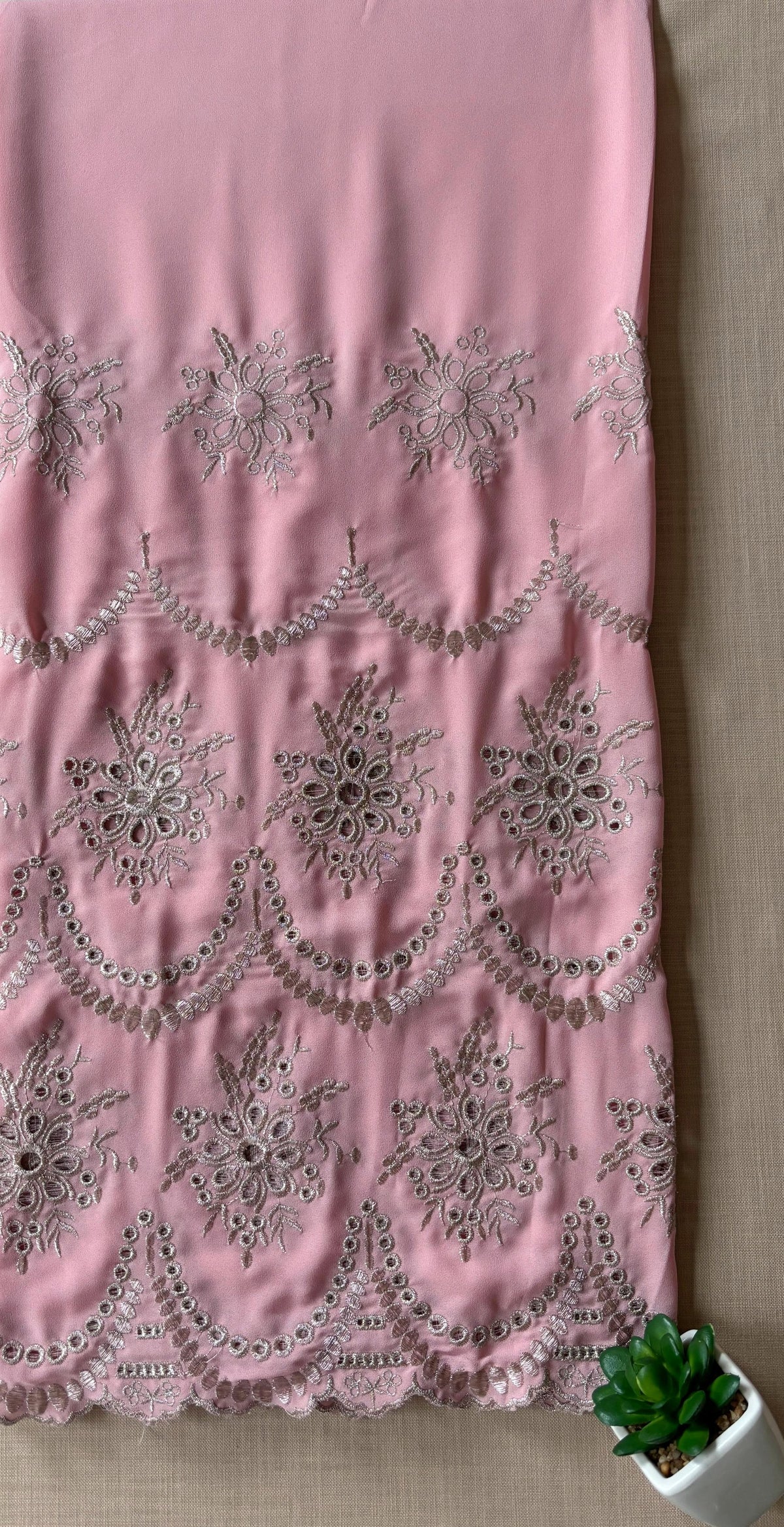 Blush Peach Zari Cut-Work Georgette Suit-Set