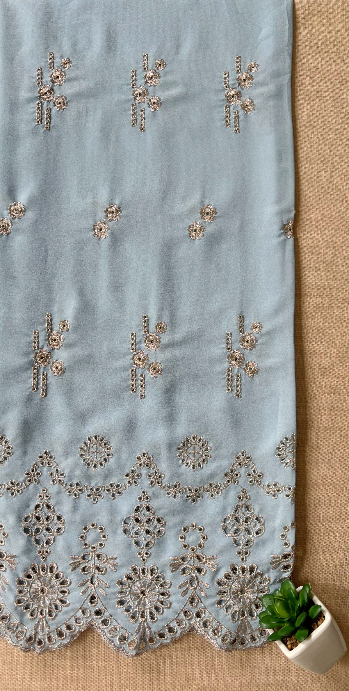 Pastel Blue Zari Cut-Work Georgette Suit-Set