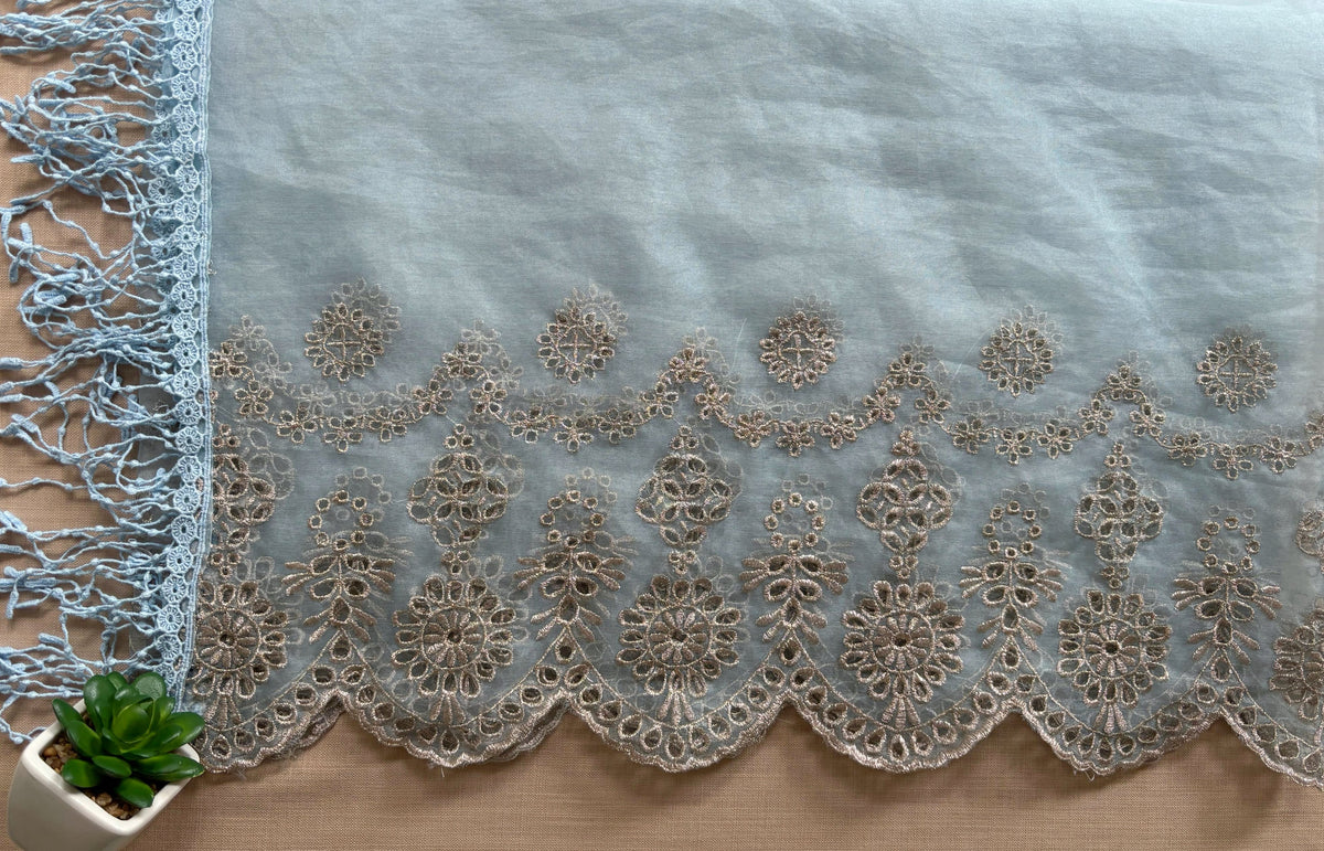 Pastel Blue Zari Cut-Work Georgette Suit-Set