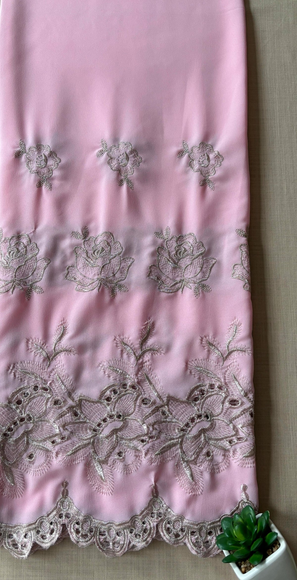 Baby Pink Roses Zari Cut-Work Georgette Suit-Set