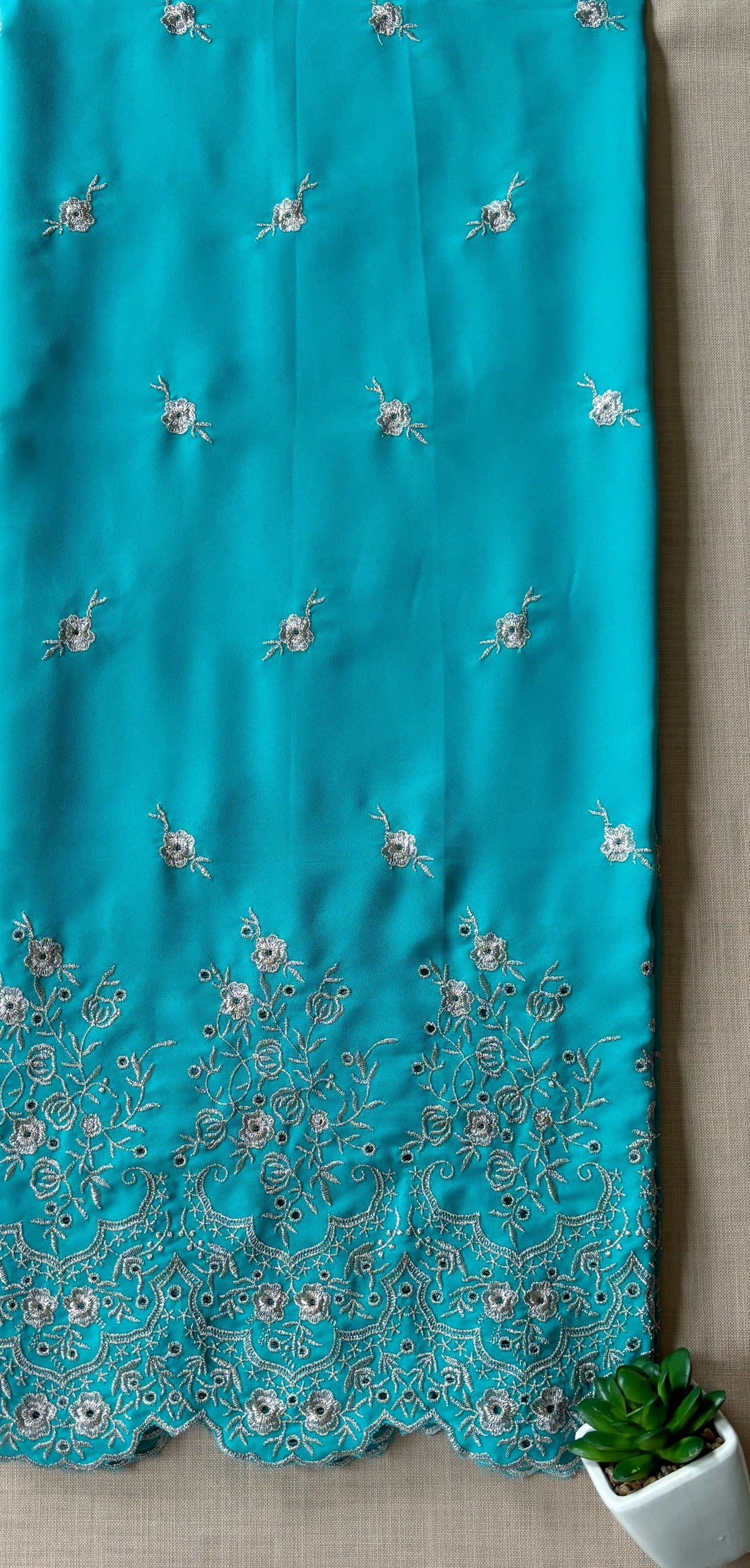 Azure Blue Zari Cut-Work Georgette Suit-Set