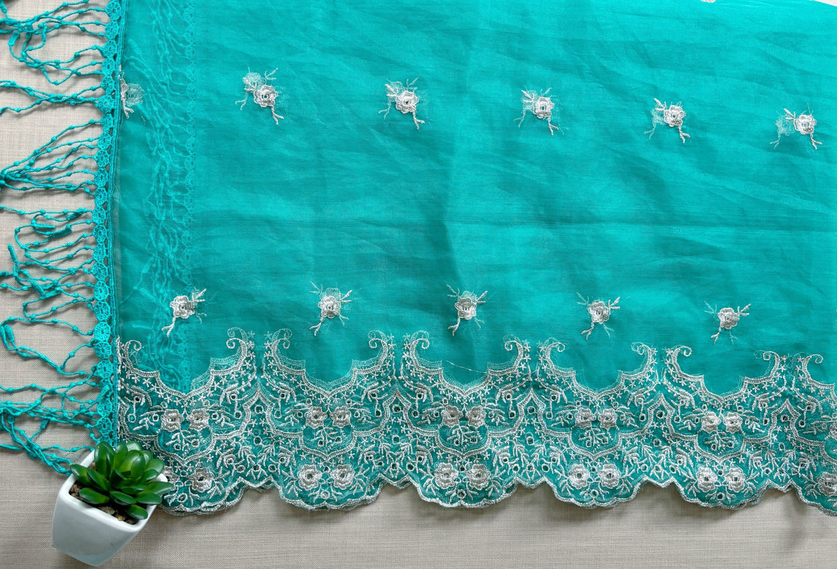Azure Blue Zari Cut-Work Georgette Suit-Set