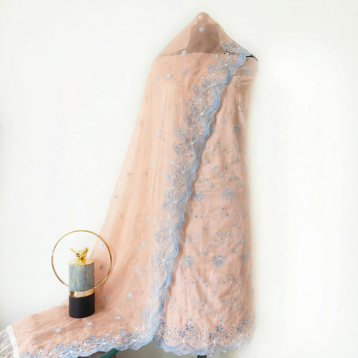 Peach with 2 Color Cut-Work Suit-Set