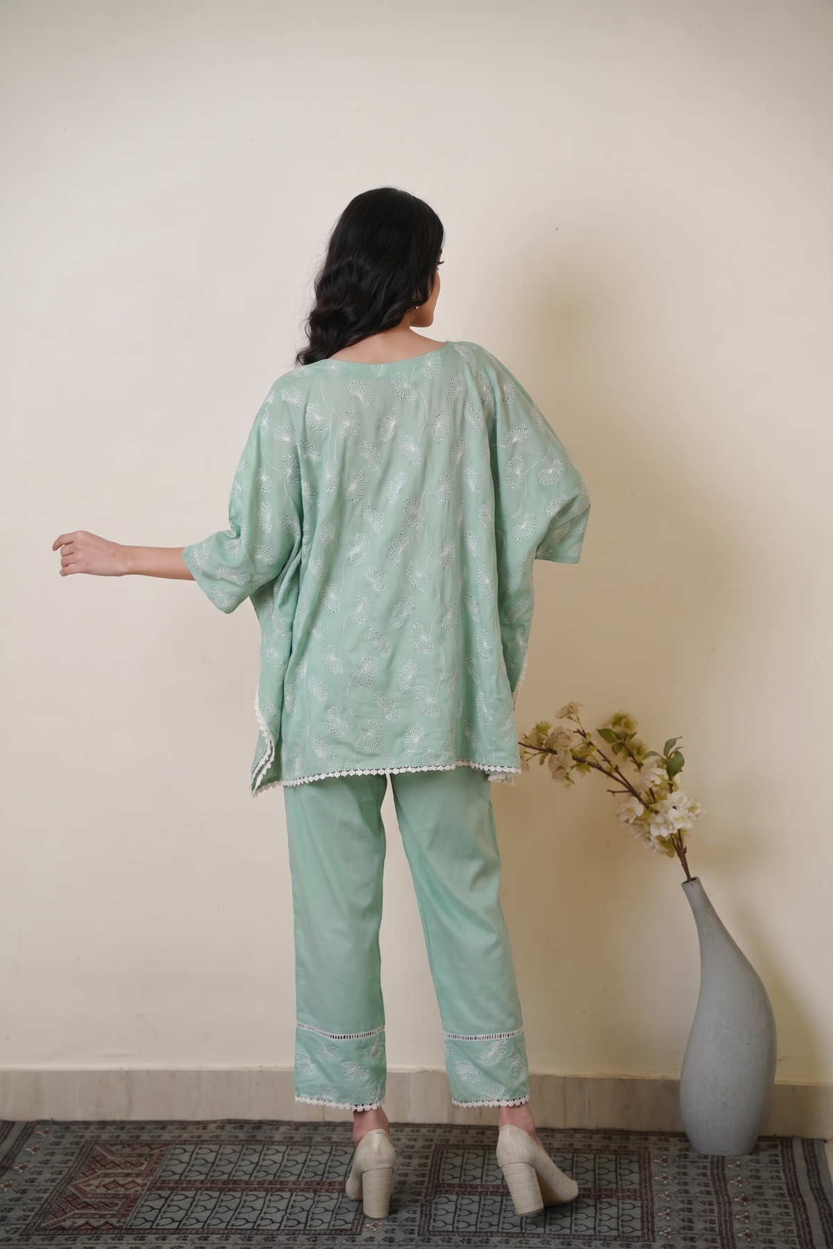 Pistachio Green Cape Cut-Work Co-ord Set
