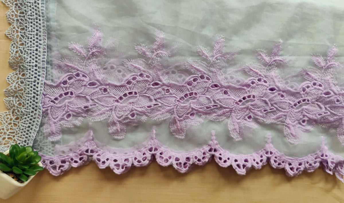 Sea Blue with Lilac Roses Cut-Work Suit-Set