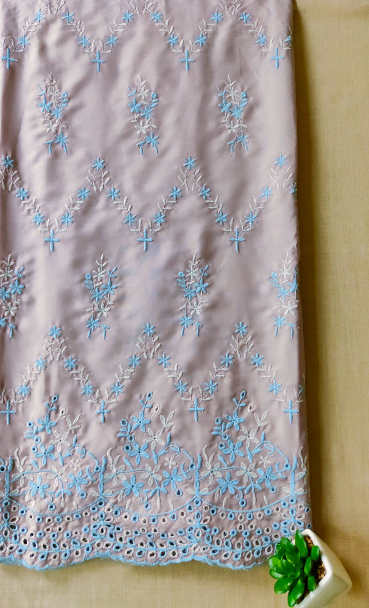 Wisteria Pink with 2 Color Cut-Work Suit-Set