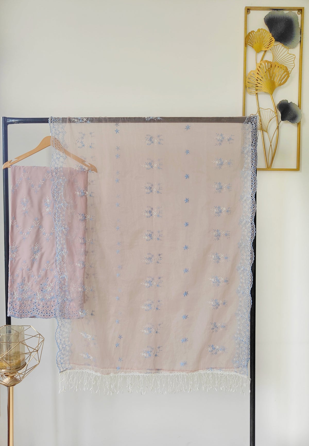 Wisteria Pink with 2 Color Cut-Work Suit-Set