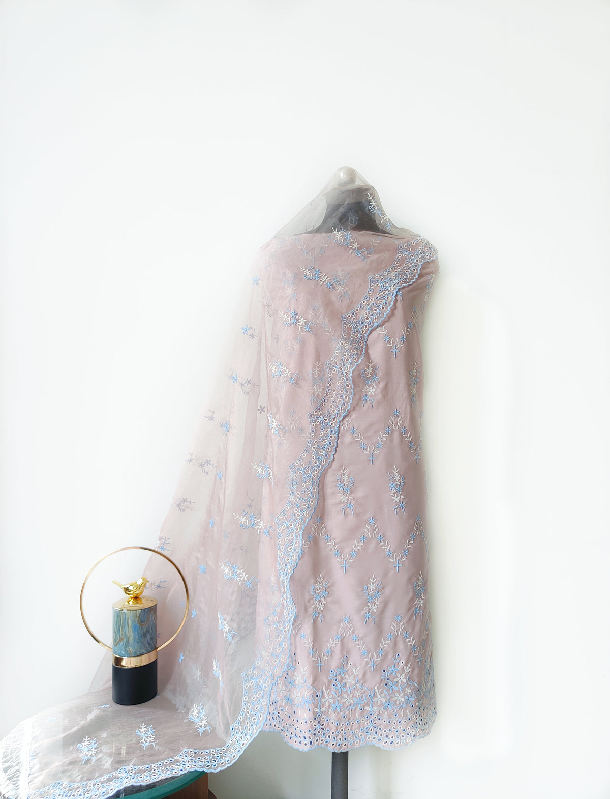 Wisteria Pink with 2 Color Cut-Work Suit-Set