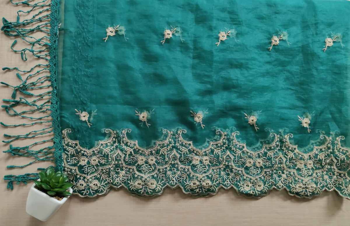 Peacock Green Zari Cut-Work Georgette Suit-Set