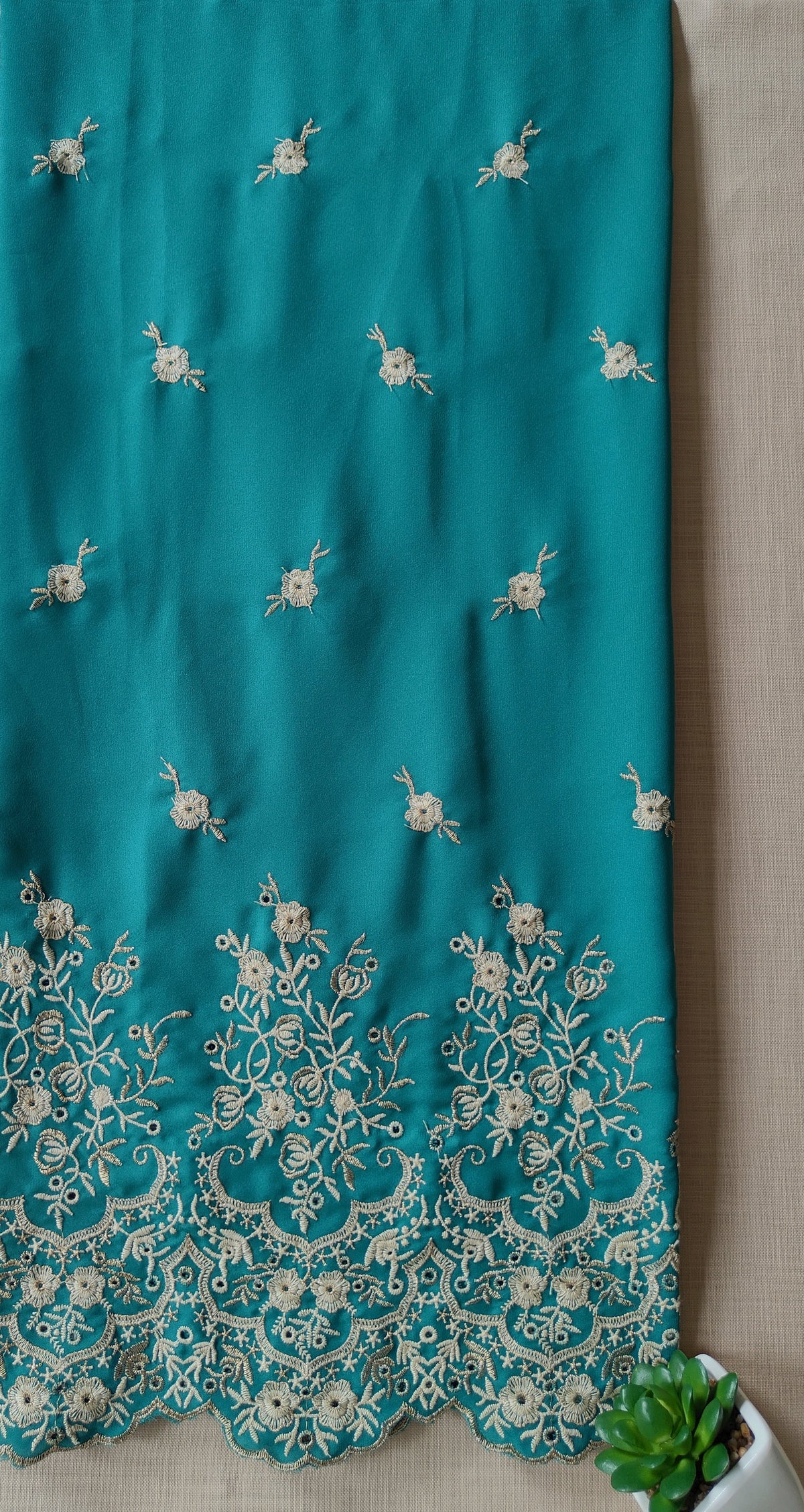 Peacock Green Zari Cut-Work Georgette Suit-Set