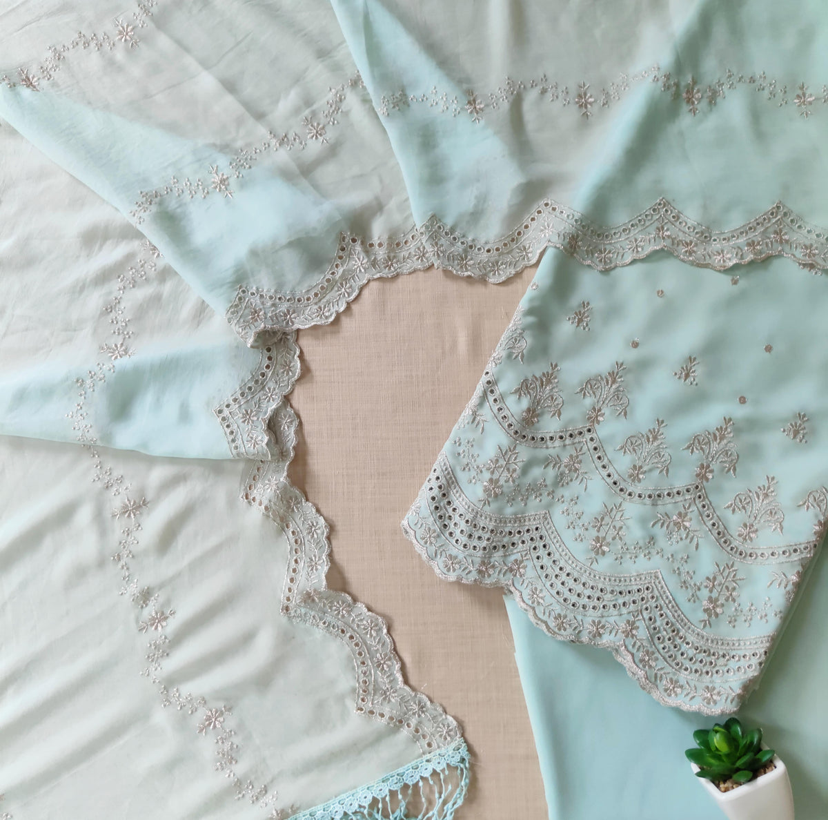 Sea Green Zari Cut-Work Georgette Suit-Set