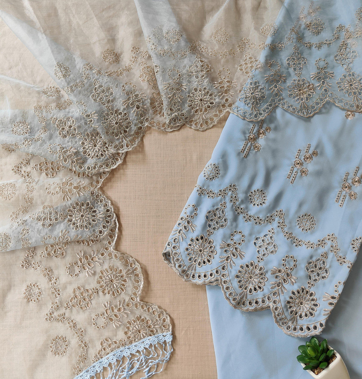 Pastel Blue Zari Cut-Work Georgette Suit-Set