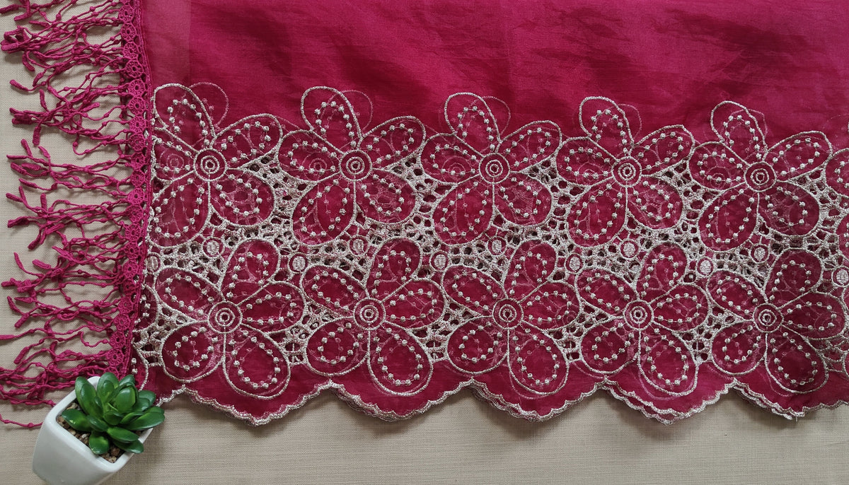 Raspberry Pink Zari Cut-Work Georgette Suit-Set