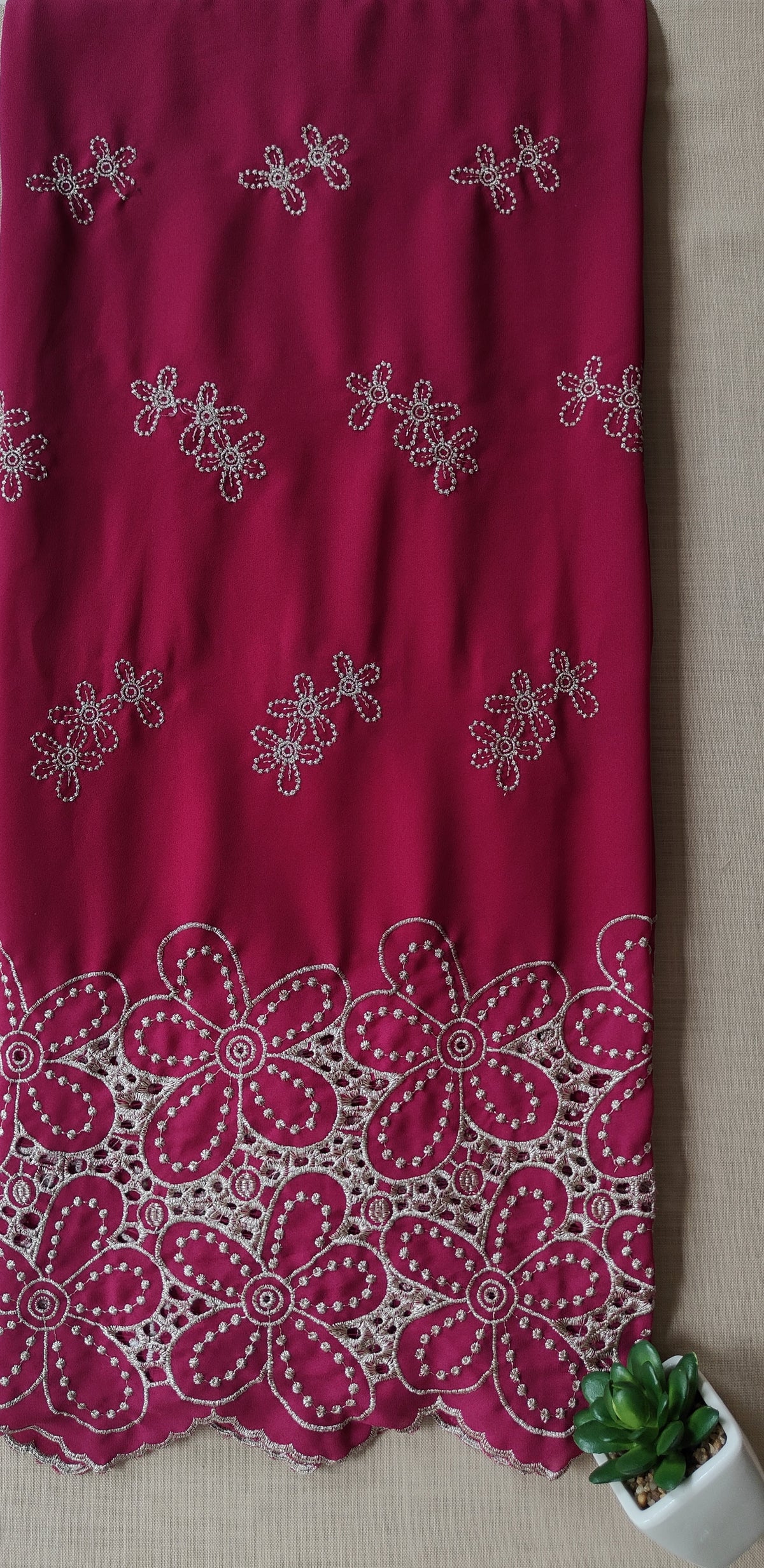 Raspberry Pink Zari Cut-Work Georgette Suit-Set