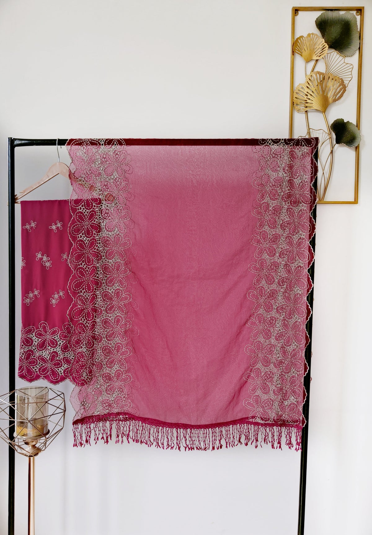 Raspberry Pink Zari Cut-Work Georgette Suit-Set