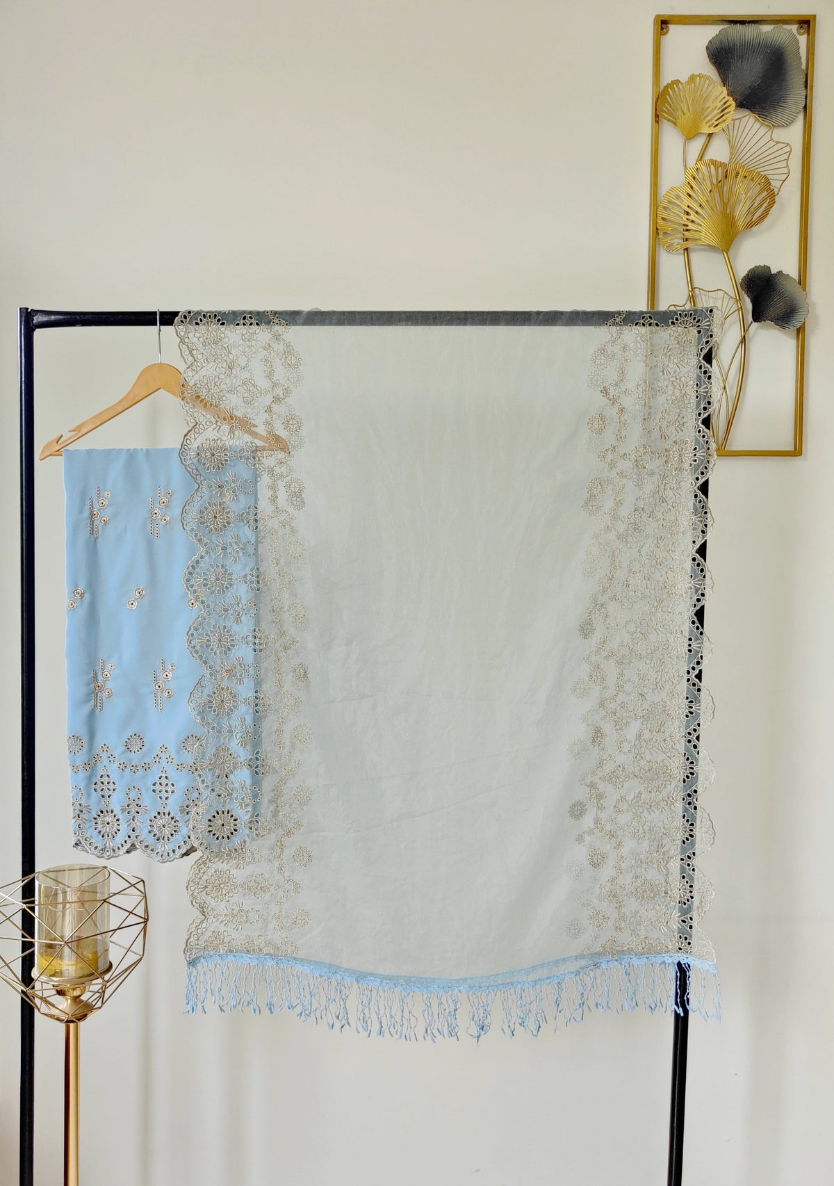 Pastel Blue Zari Cut-Work Georgette Suit-Set