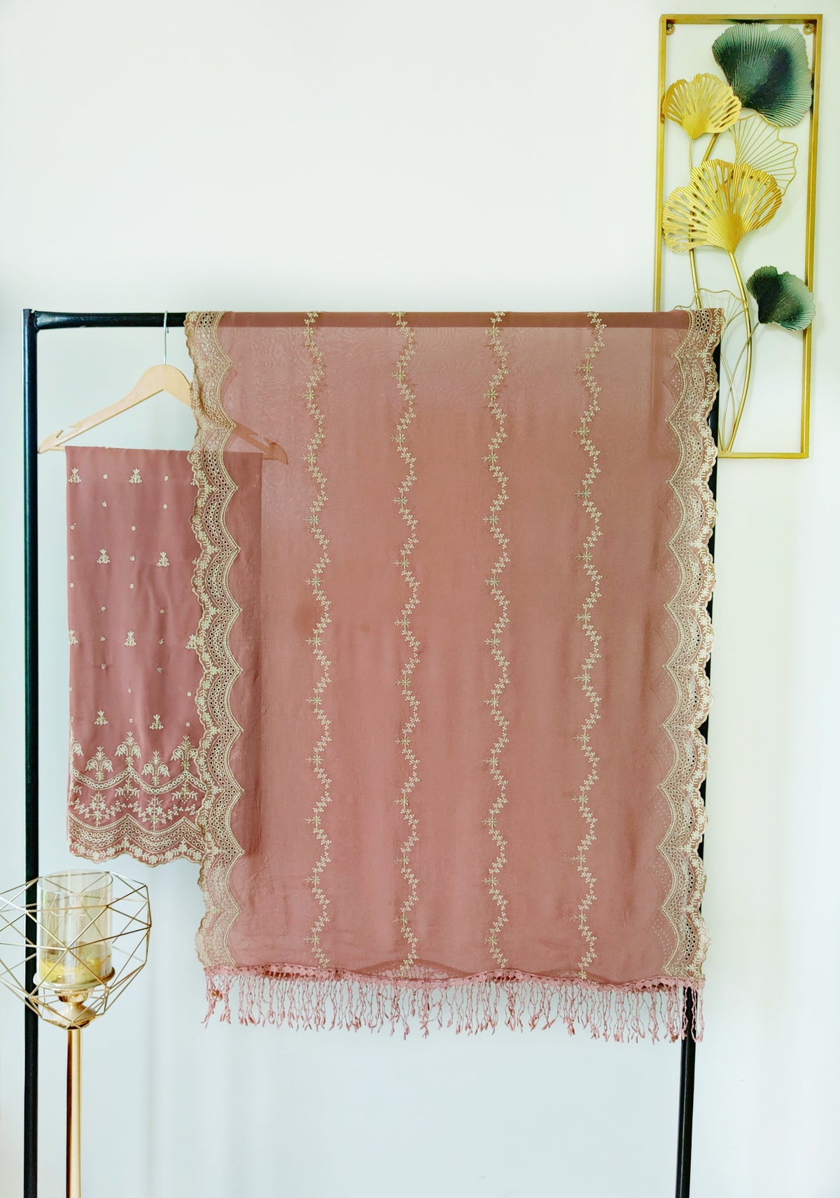 Rust Pink Zari Cut-Work Georgette Suit-Set