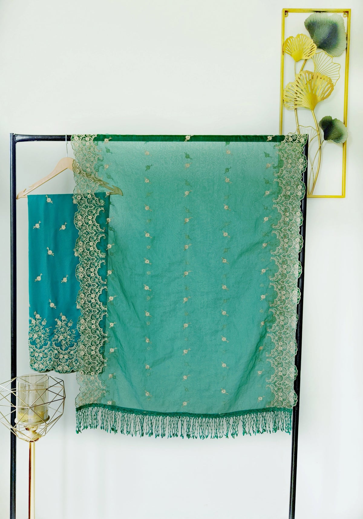 Peacock Green Zari Cut-Work Georgette Suit-Set