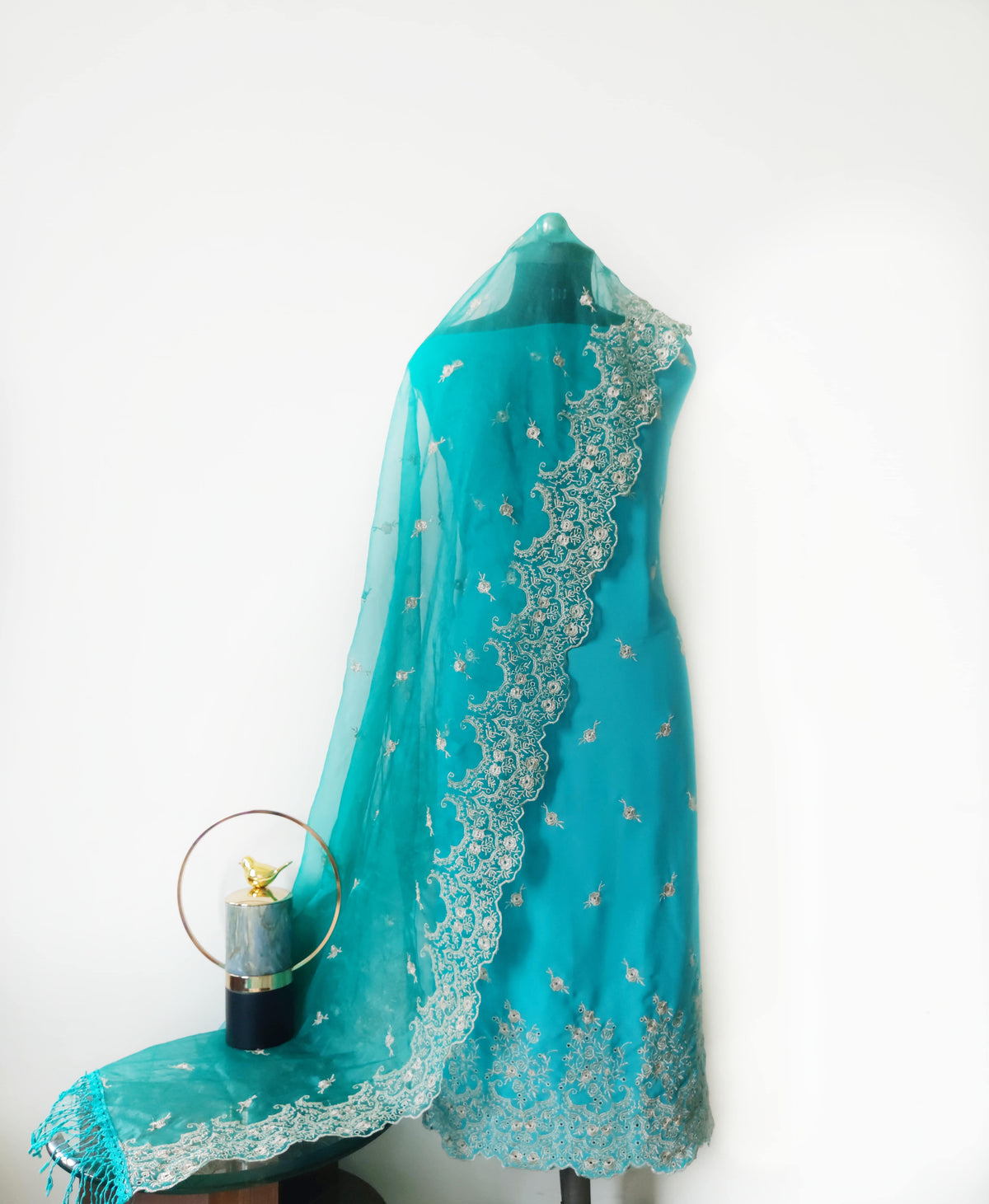 Azure Blue Zari Cut-Work Georgette Suit-Set