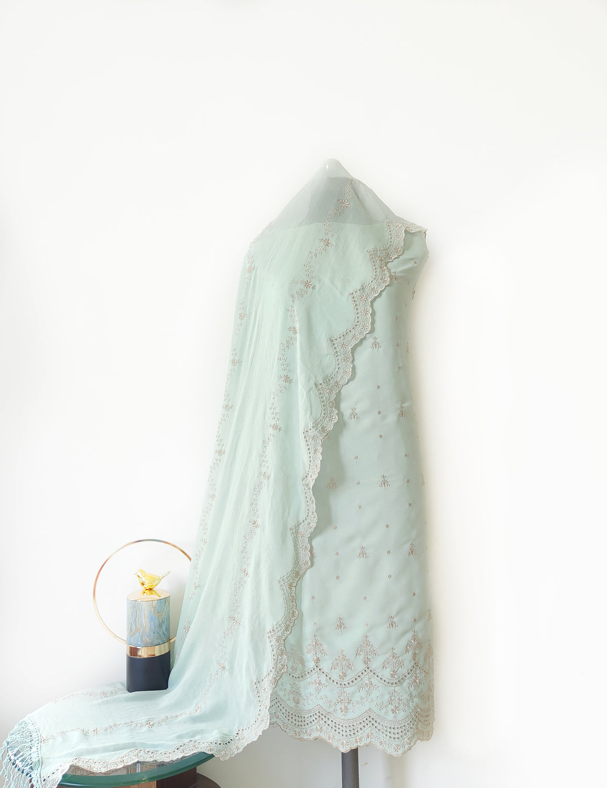 Sea Green Zari Cut-Work Georgette Suit-Set