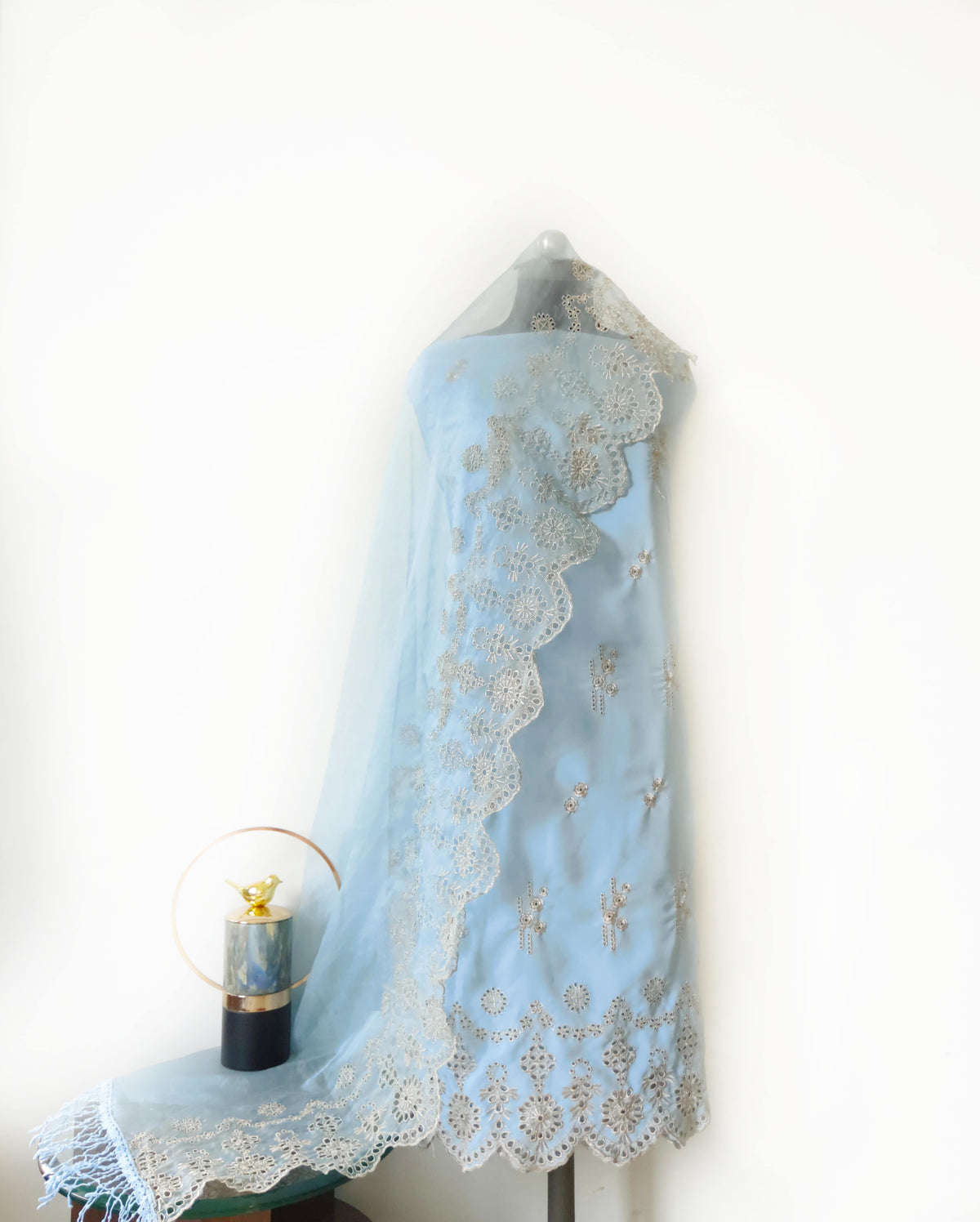 Pastel Blue Zari Cut-Work Georgette Suit-Set