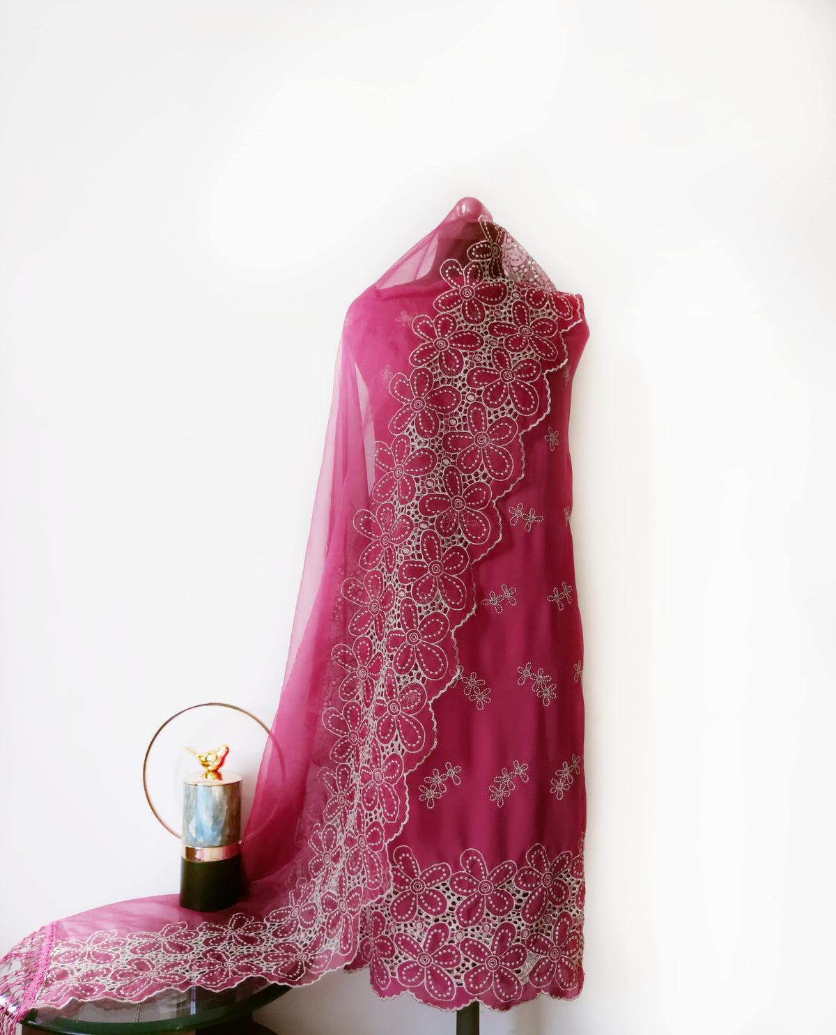 Raspberry Pink Zari Cut-Work Georgette Suit-Set