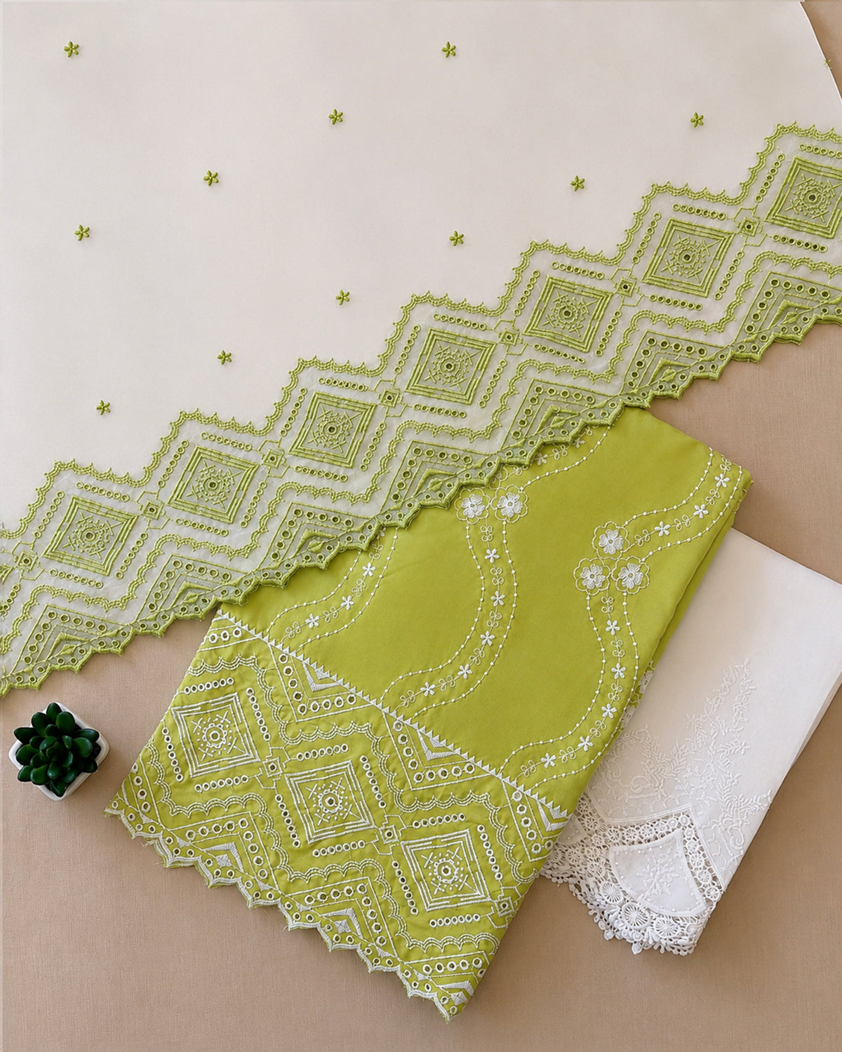 Lime Green Twist Cut-Work Suit-Set