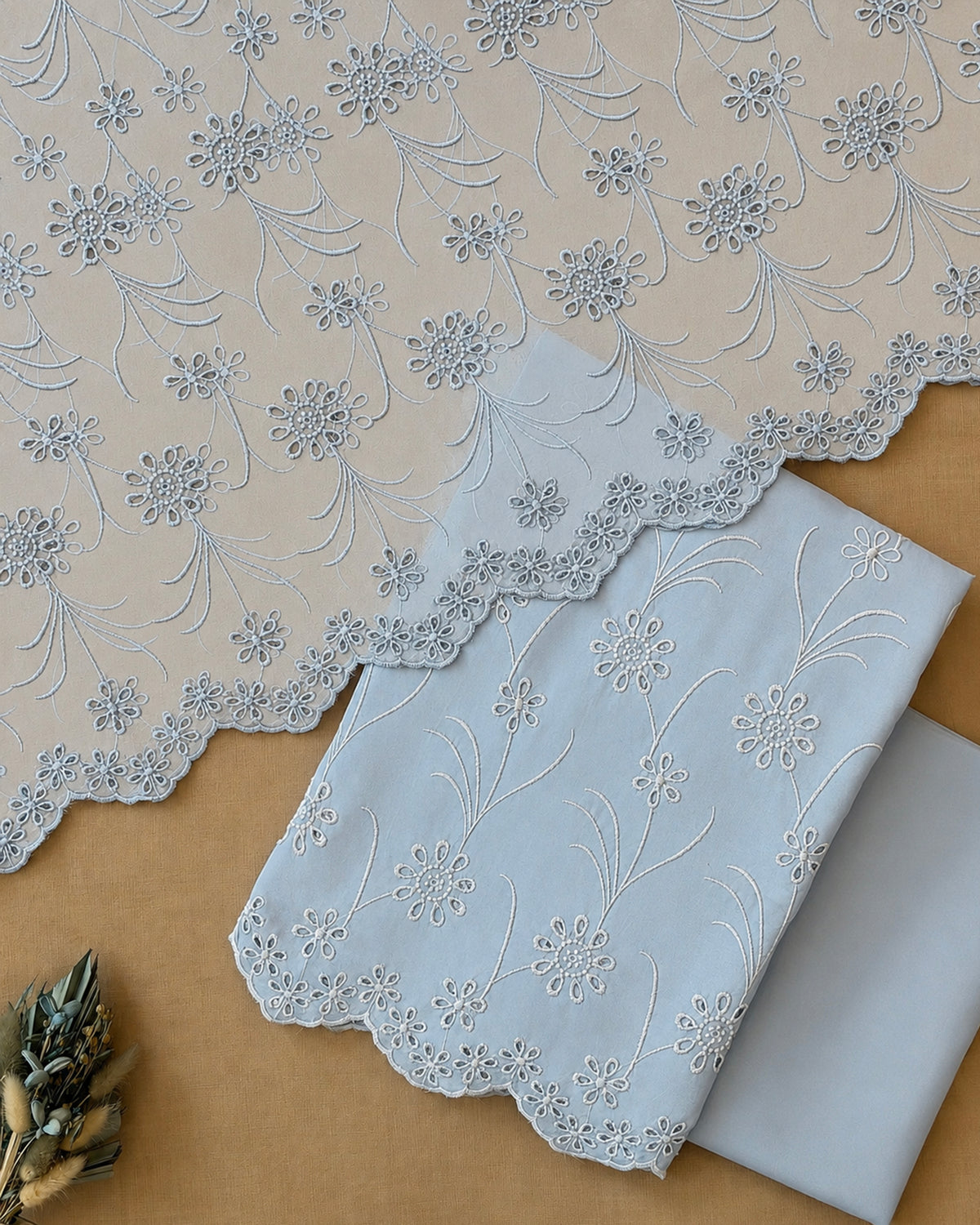 Powder Blue Flower Jaal Cut-Work Suit-Set