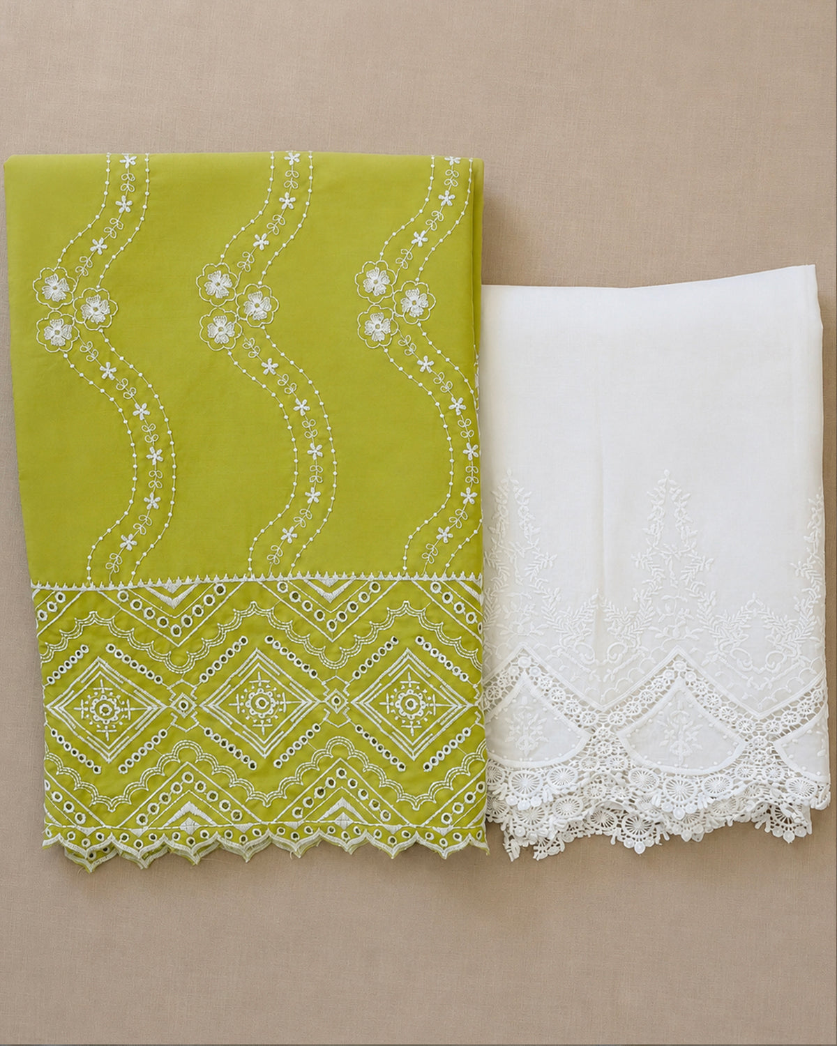 Lime Green Twist Cut-Work Suit-Set