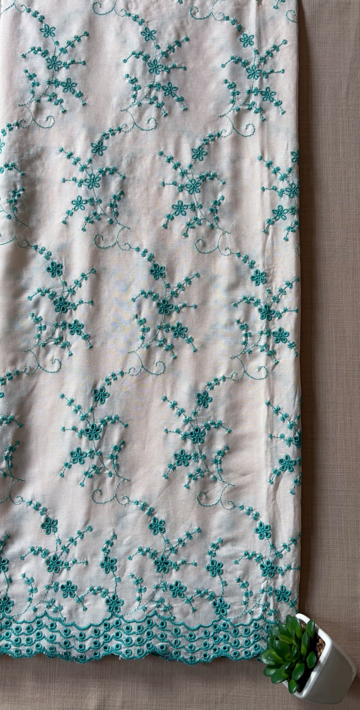 Off-White with Cyan Blue Cut-Work Suit-Set