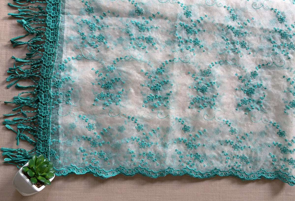 Off-White with Cyan Blue Cut-Work Suit-Set