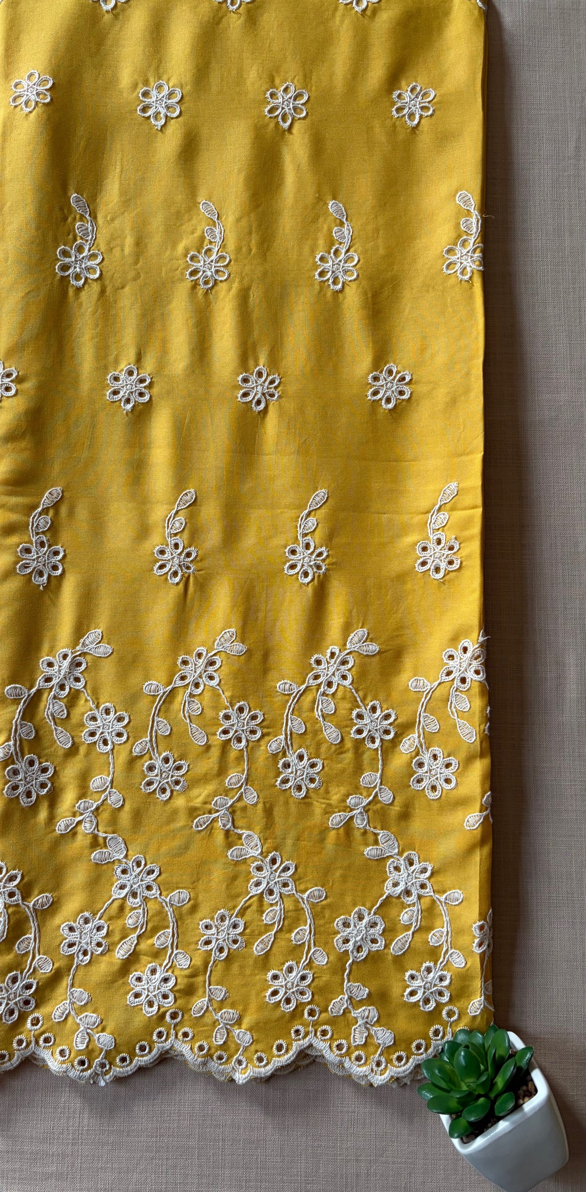 Mango Yellow with Cording Cut-Work Suit-Set