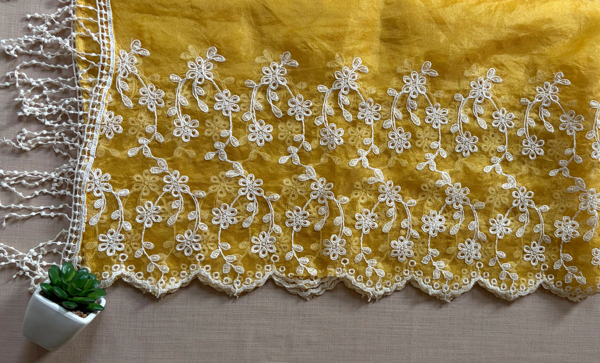 Mango Yellow with Cording Cut-Work Suit-Set