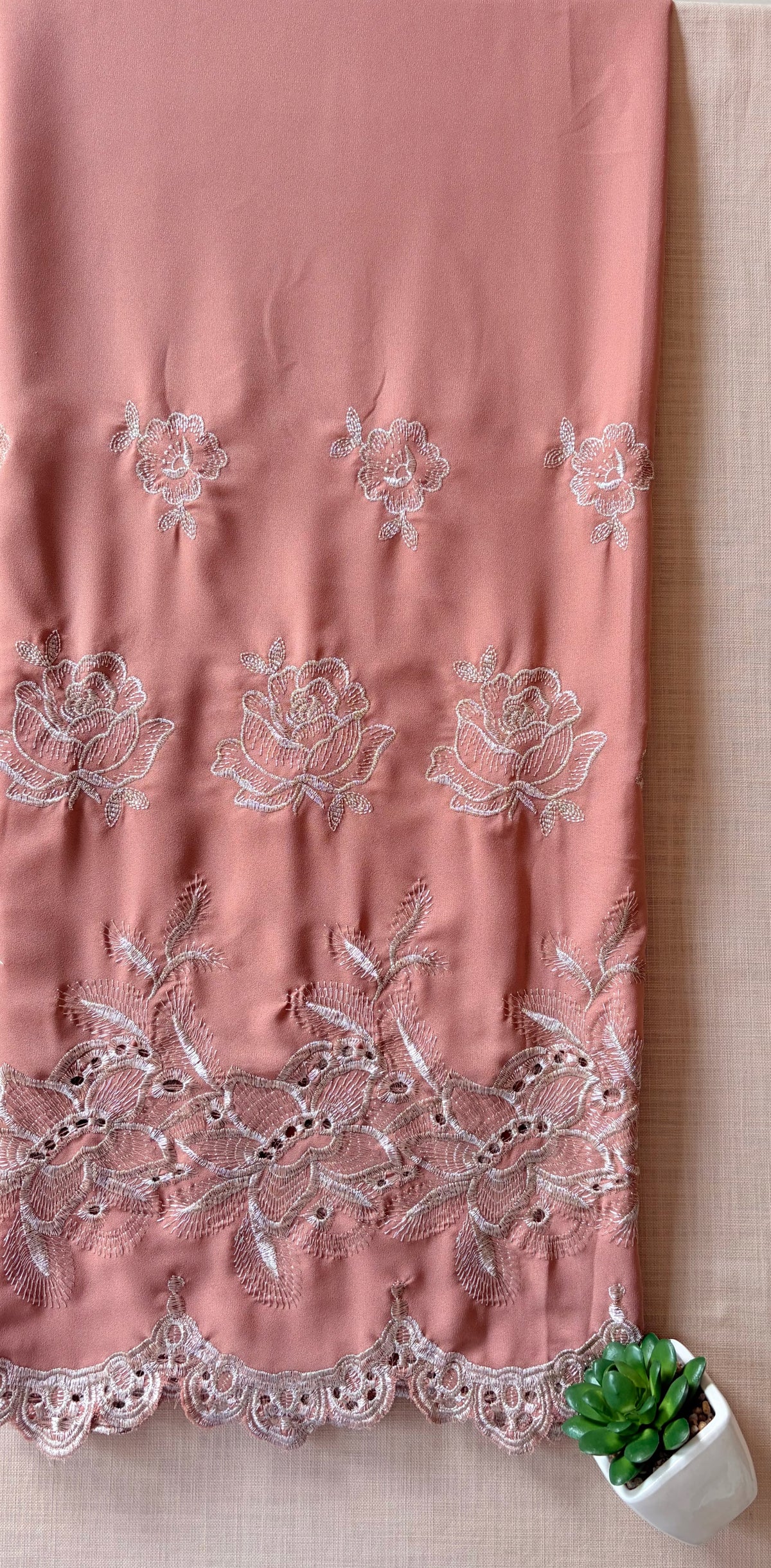 Rust Pink Roses Cut-Work Georgette Suit-Set