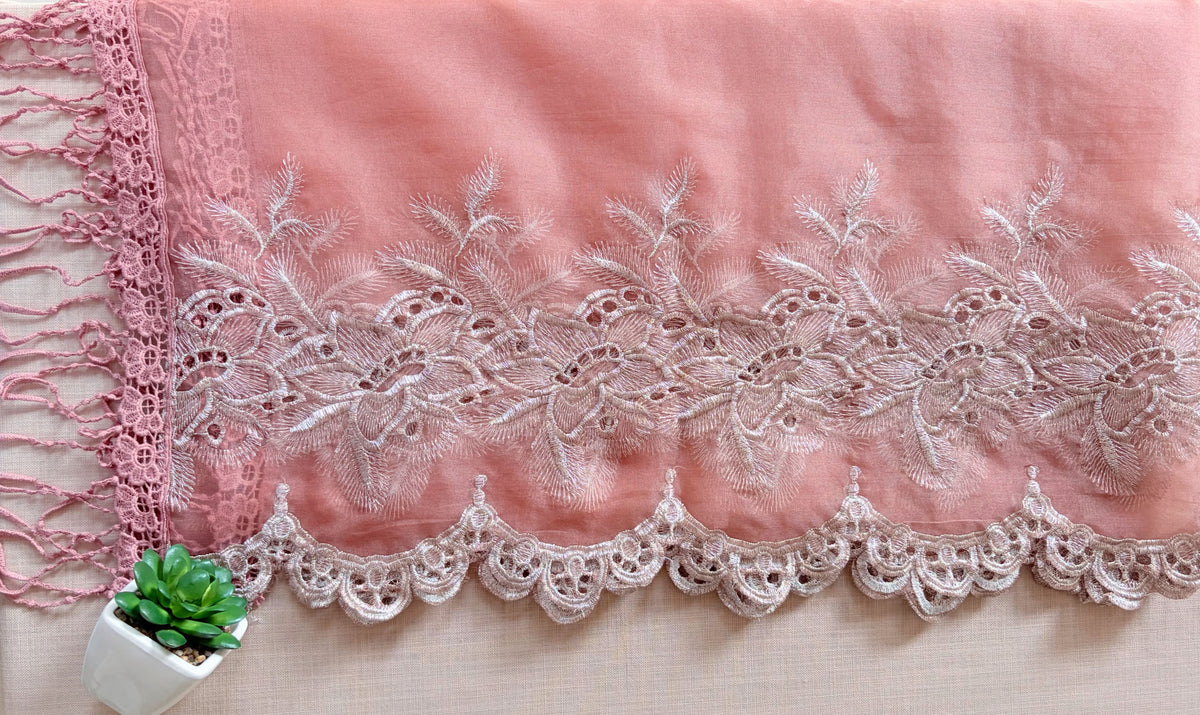 Rust Pink Roses Cut-Work Georgette Suit-Set