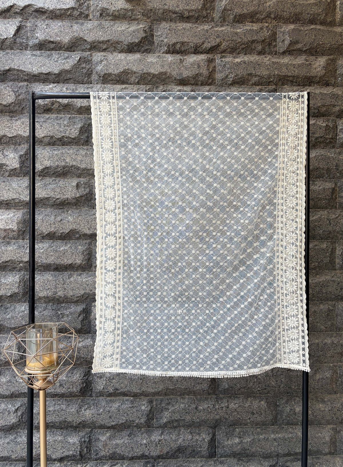 Square Jaal Cut-Work Net Dupatta