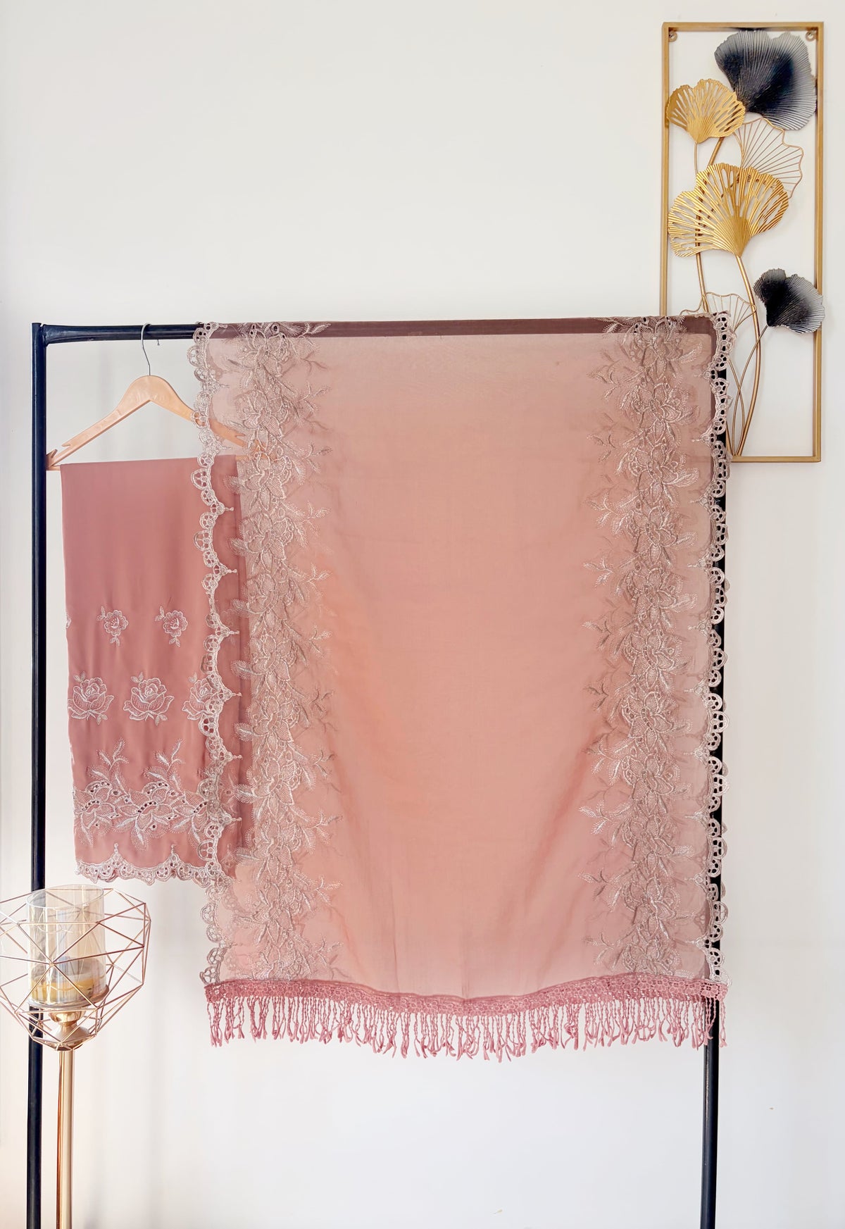 Rust Pink Roses Cut-Work Georgette Suit-Set