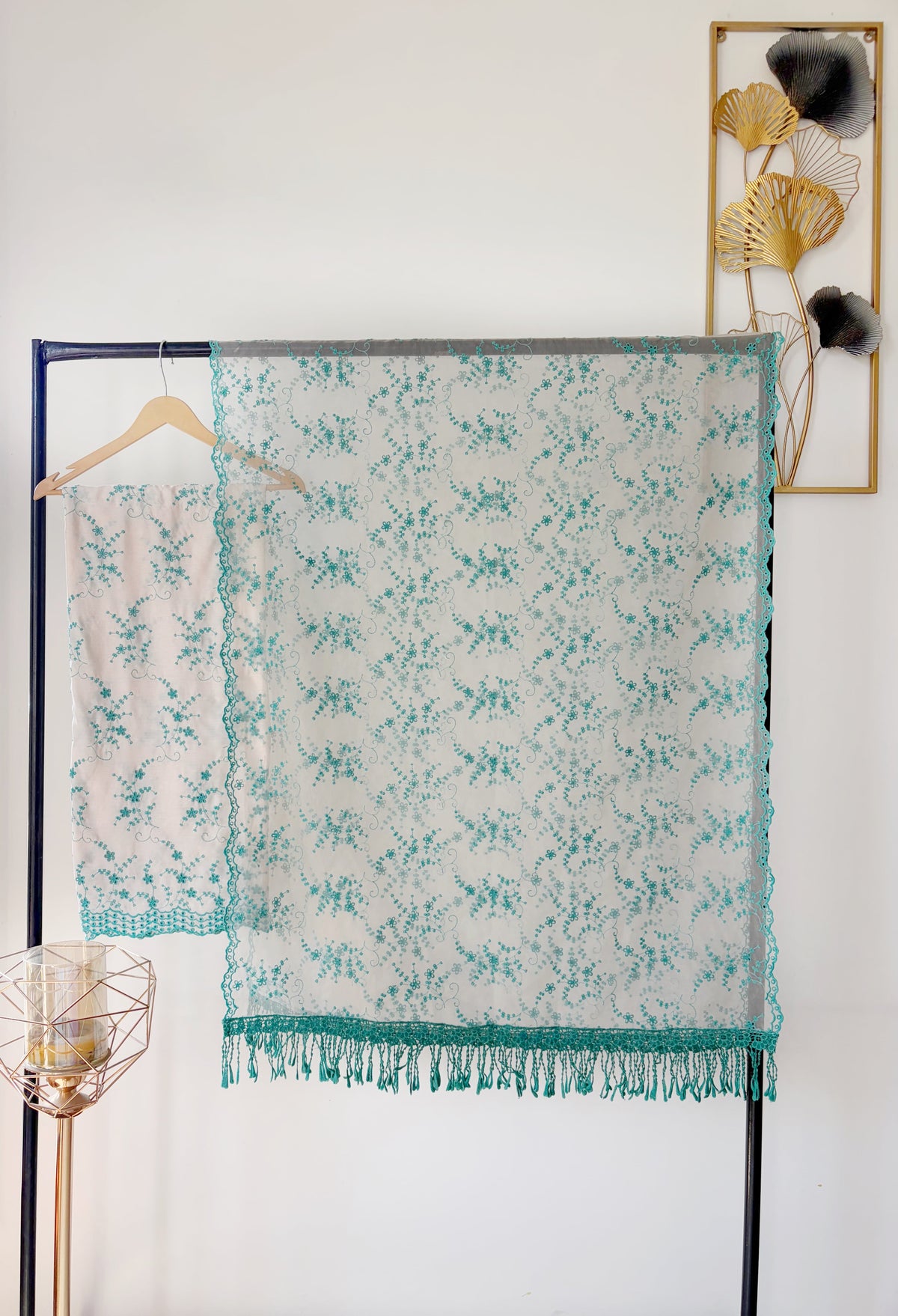 Off-White with Cyan Blue Cut-Work Suit-Set