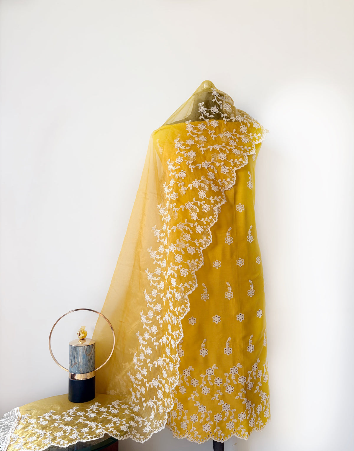 Mango Yellow with Cording Cut-Work Suit-Set