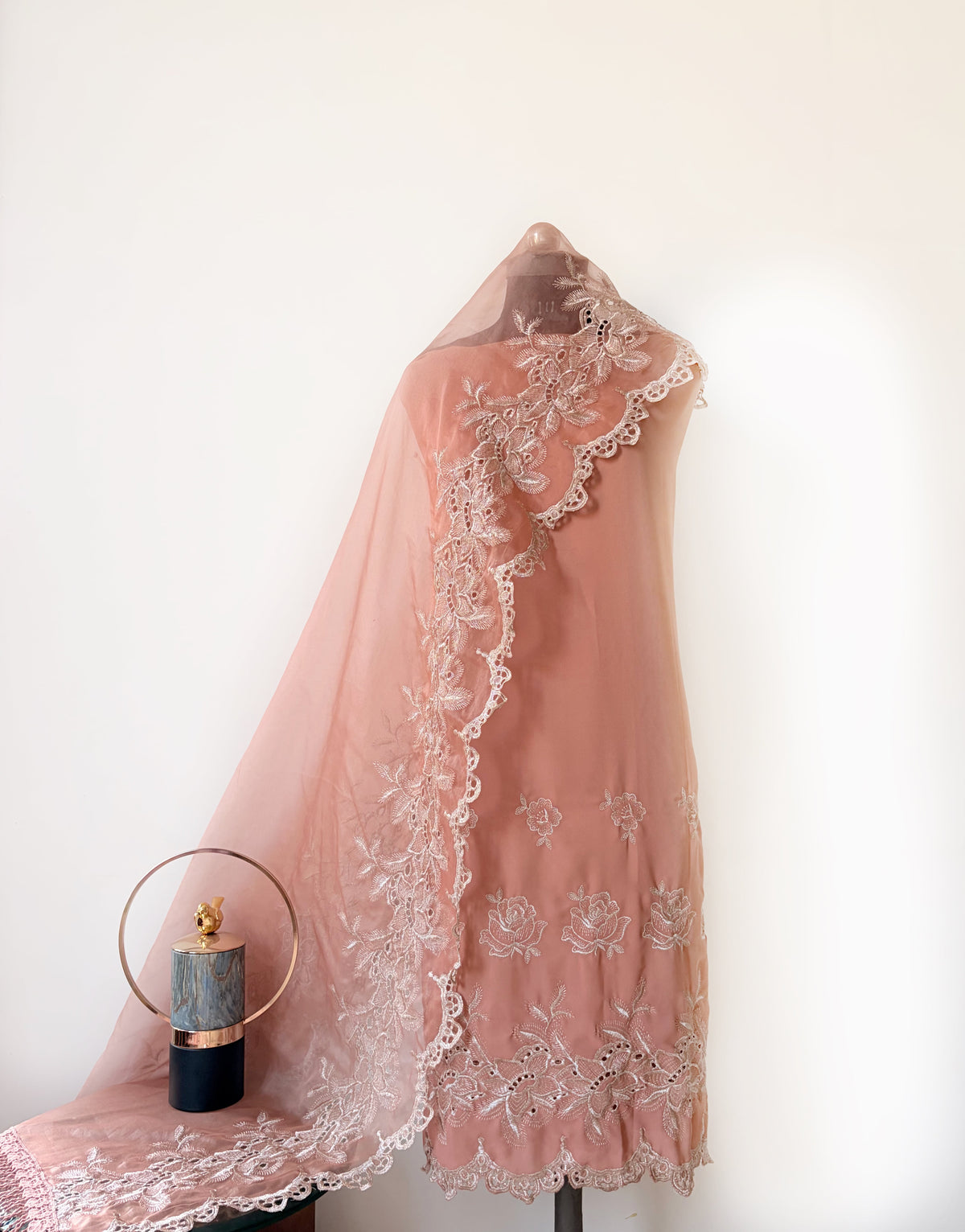 Rust Pink Roses Cut-Work Georgette Suit-Set