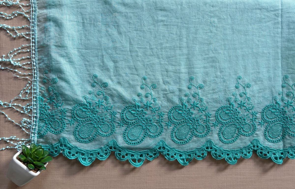 Sea Blue with Cyan Blue Cut-Work Suit-Set