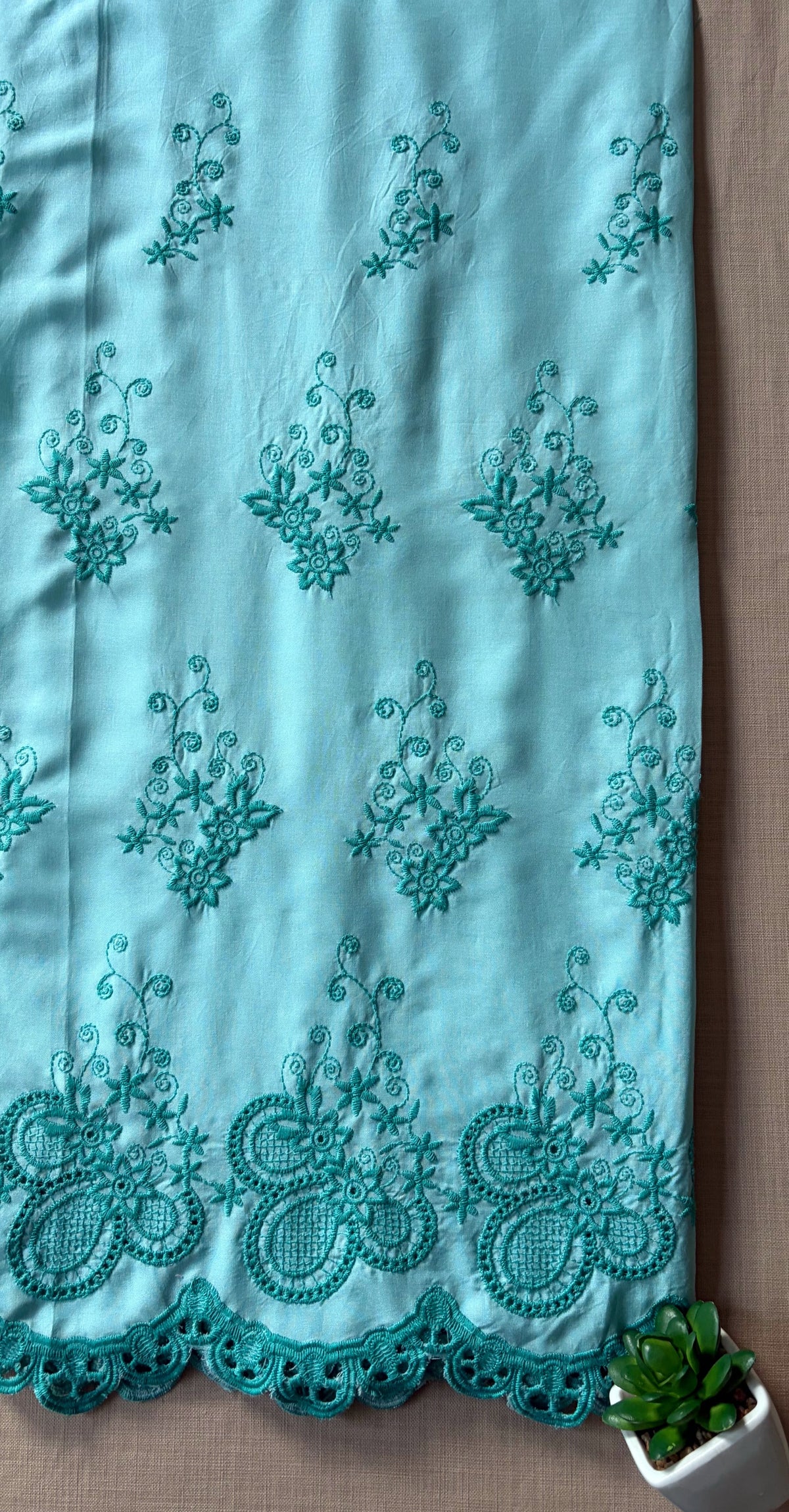 Sea Blue with Cyan Blue Cut-Work Suit-Set