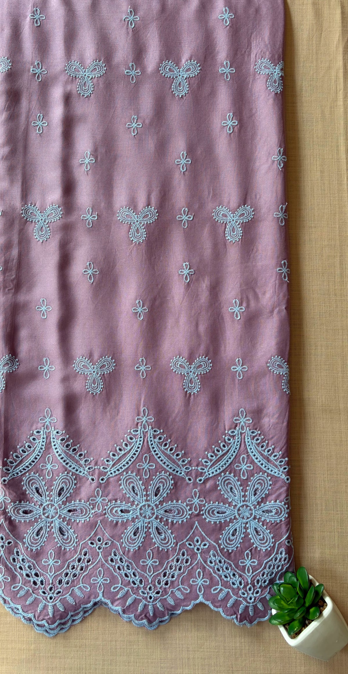 Mauve with Pastel Blue Cut-Work Suit-Set