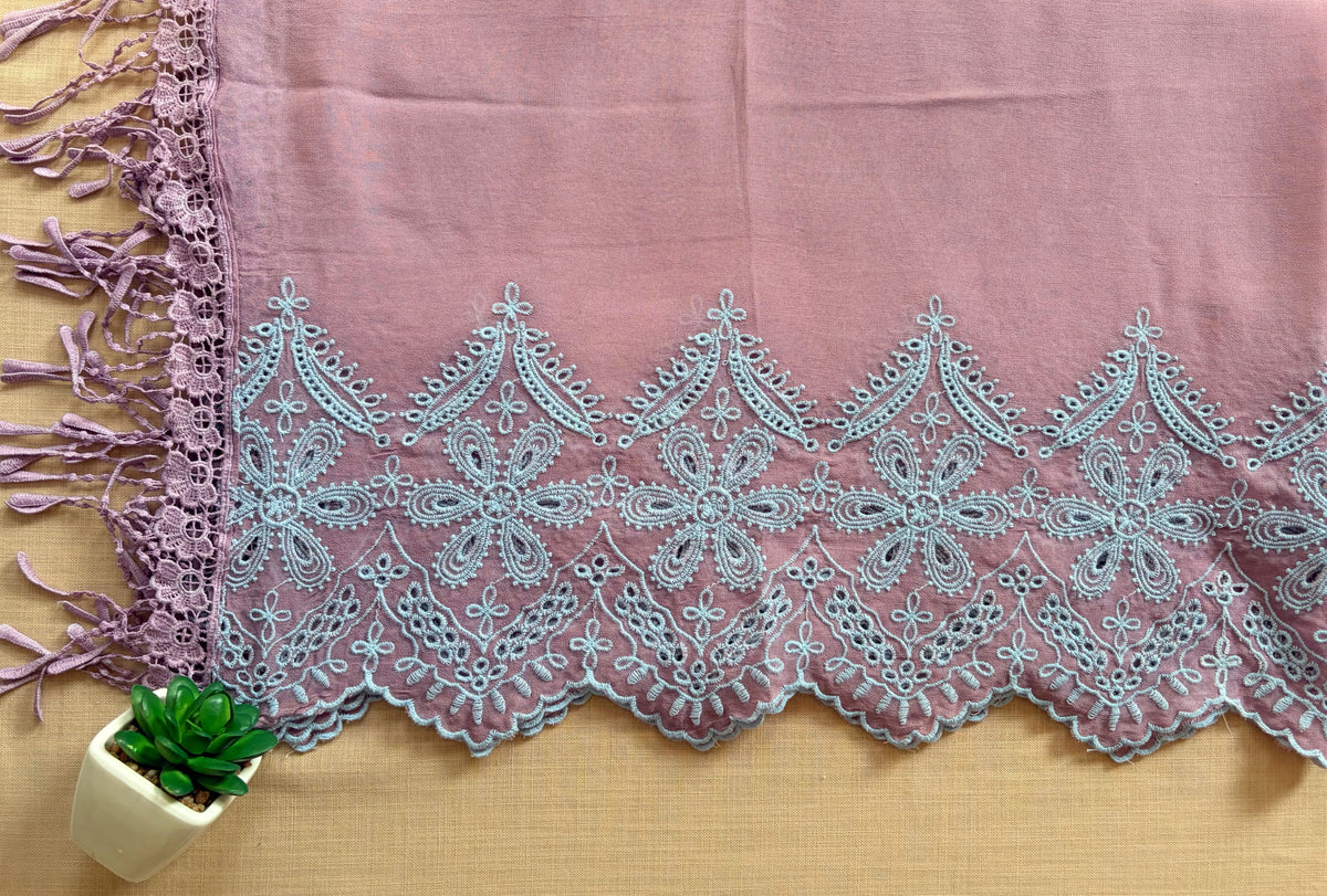 Mauve with Pastel Blue Cut-Work Suit-Set