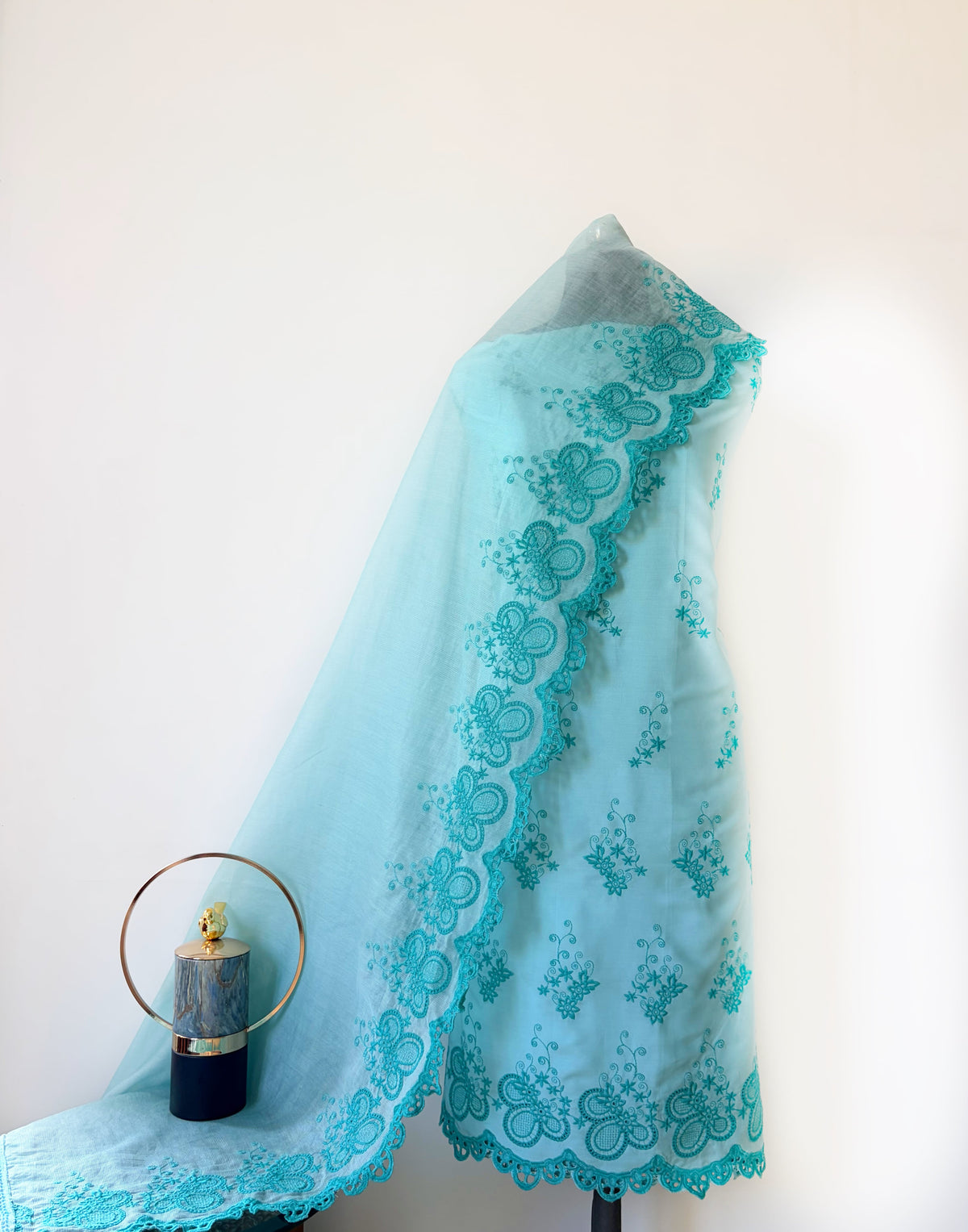 Sea Blue with Cyan Blue Cut-Work Suit-Set