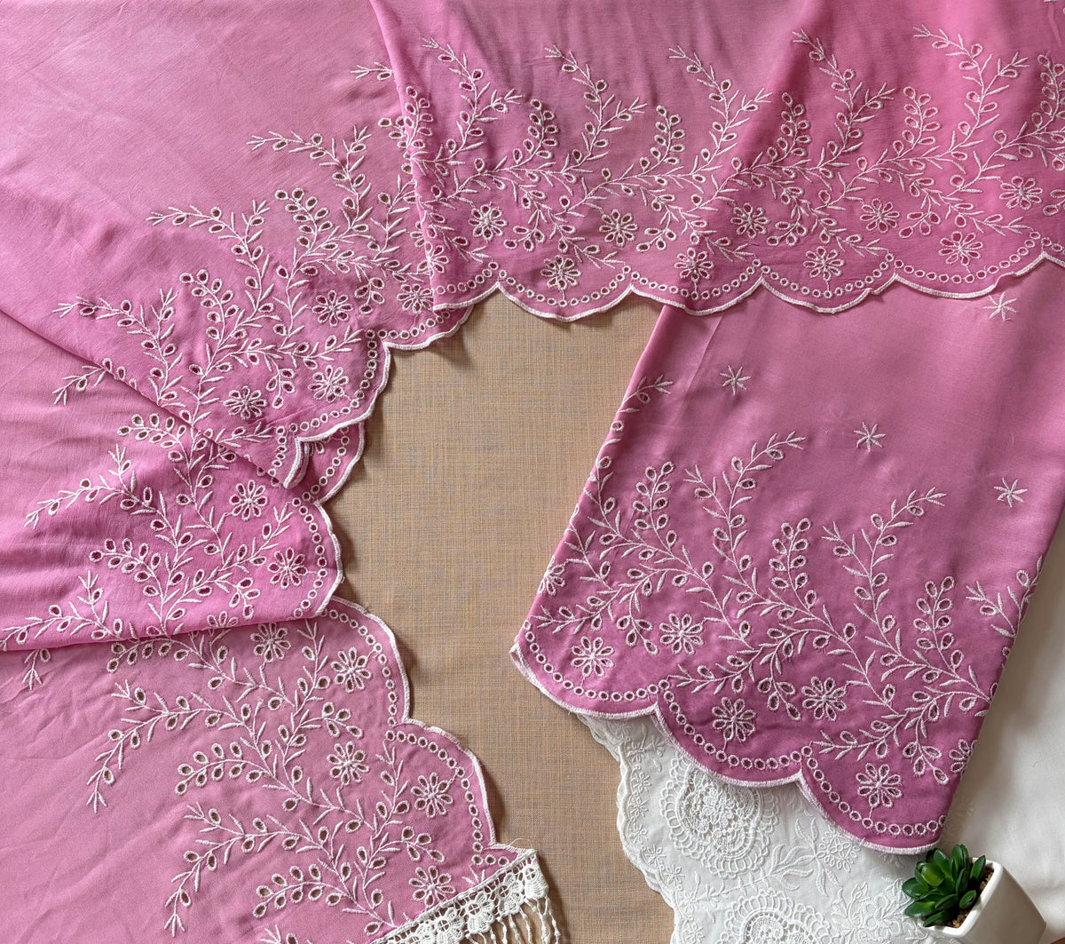 Ombre Pink Cut-Work Suit-Set