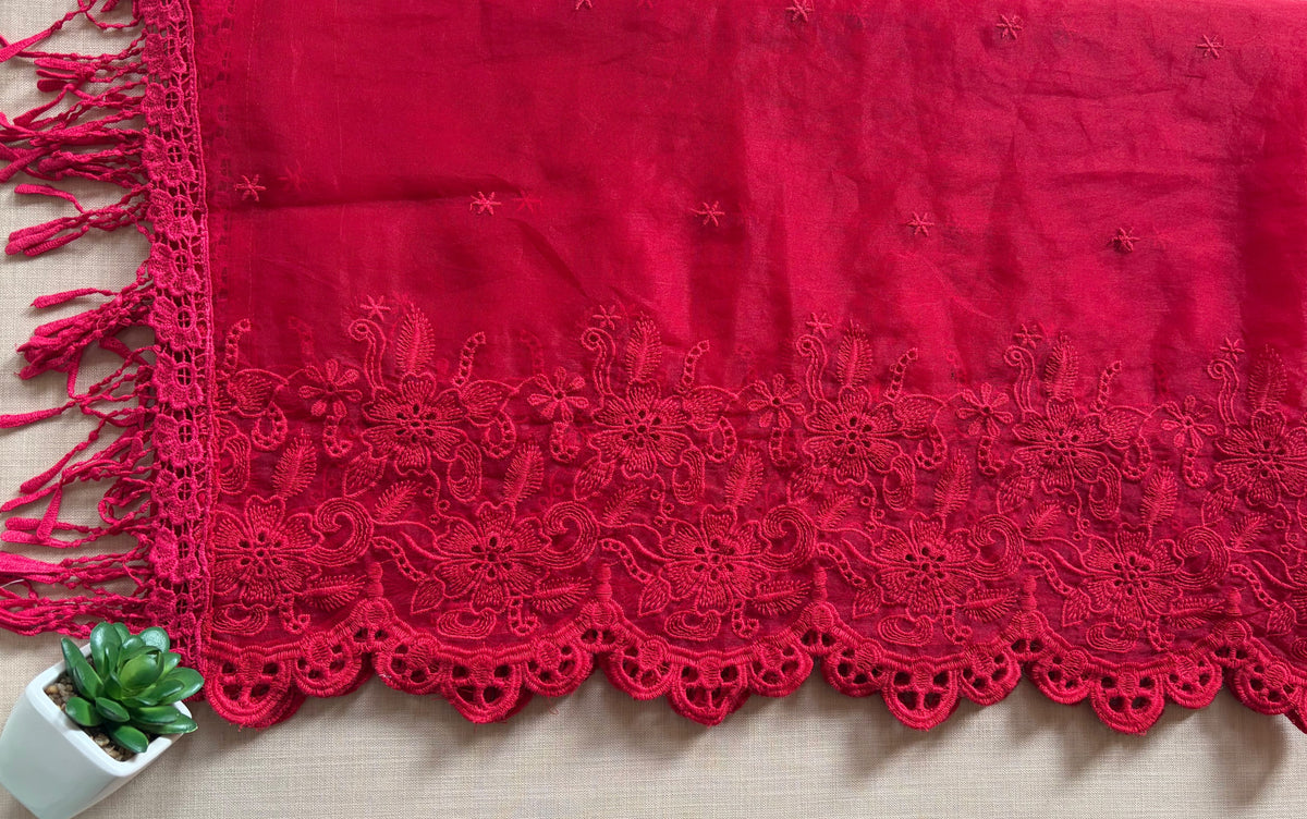 Crimson on Crimson Cut-Work Suit-Set