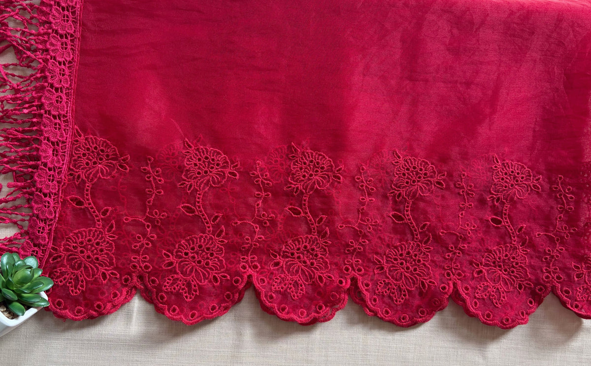 Crimson on Crimson Lily Cut-Work Suit-Set