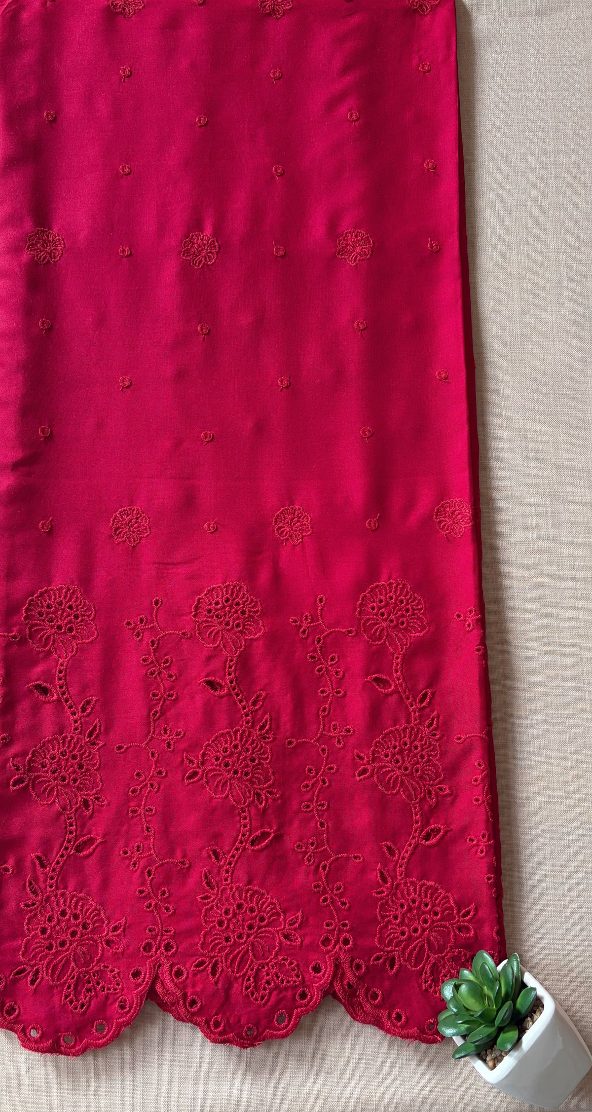 Crimson on Crimson Lily Cut-Work Suit-Set