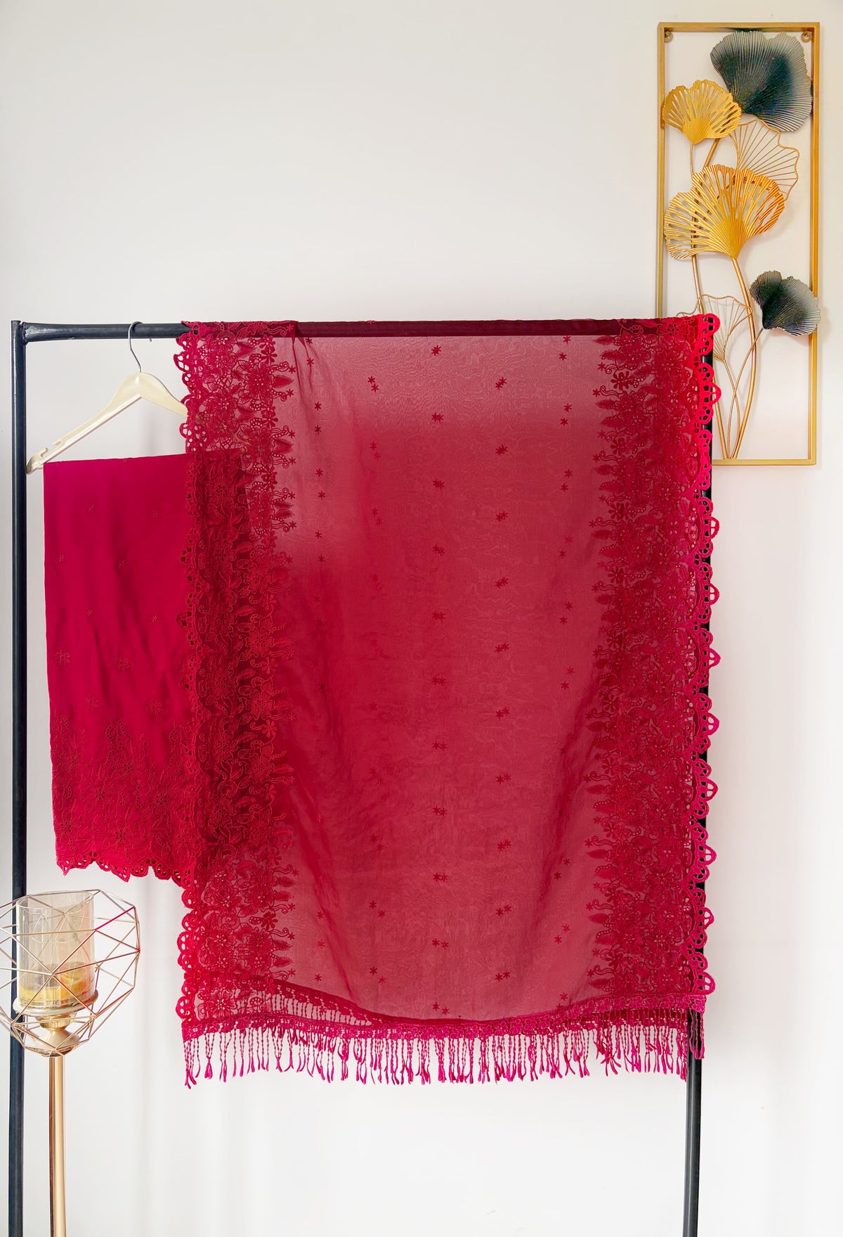 Crimson on Crimson Cut-Work Suit-Set